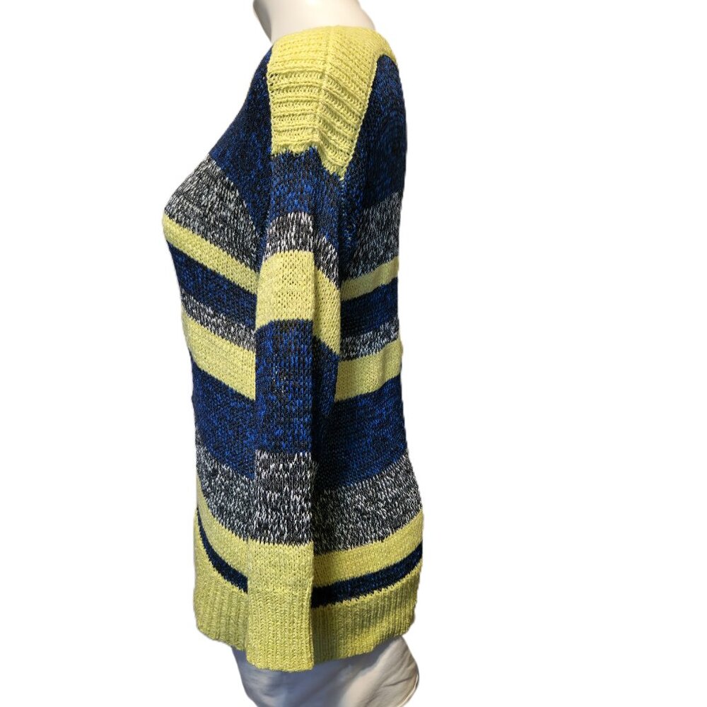 ❤️ 4/$20 Cable & Gauge knit sweater Women's medium stripes yellow blue comfy - Picture 8 of 14